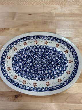 BOLESLAWIEC Polish Pottery NATURE Ceramic Oval Serving Platter 11.5”x 9"